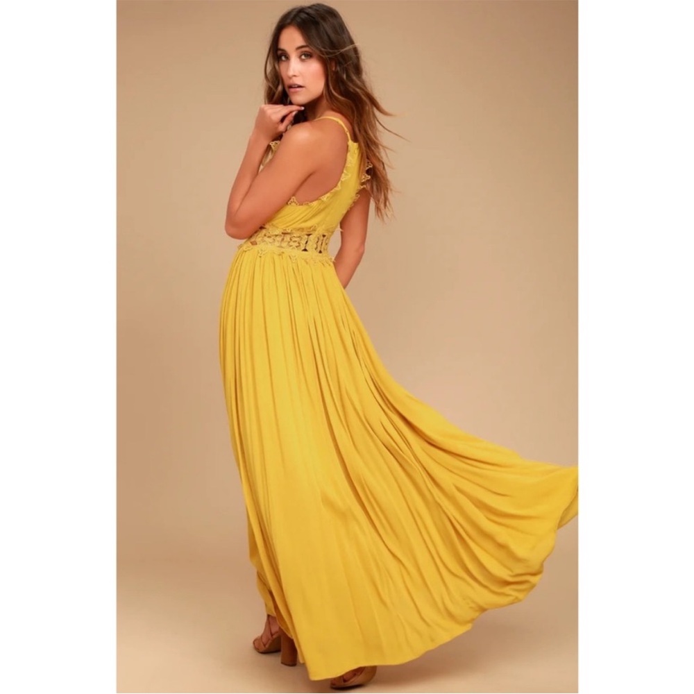 Lulu's Yellow Backless Pleated Maxi Dress